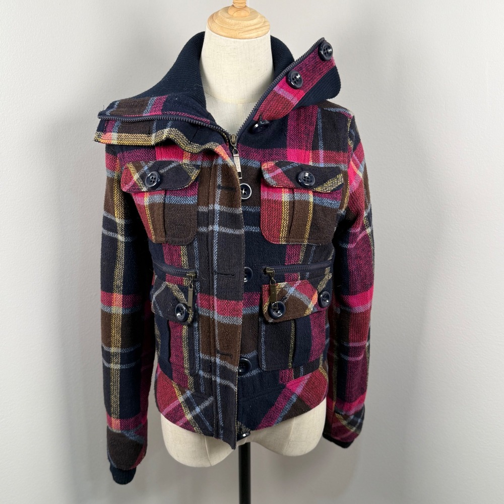 Y2K Dollhouse S Plaid Wool Blend Crop Jacket Utility Soft Grunge‎ Mall Goth Punk